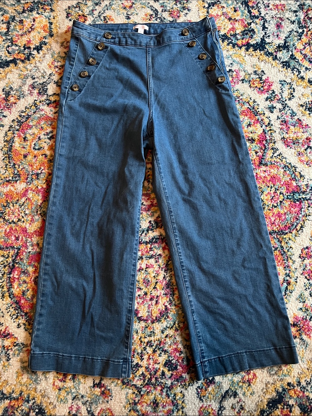 LC Lauren Conrad Medium Blue wash Wide-Leg Sailor Jeans with Button Accents